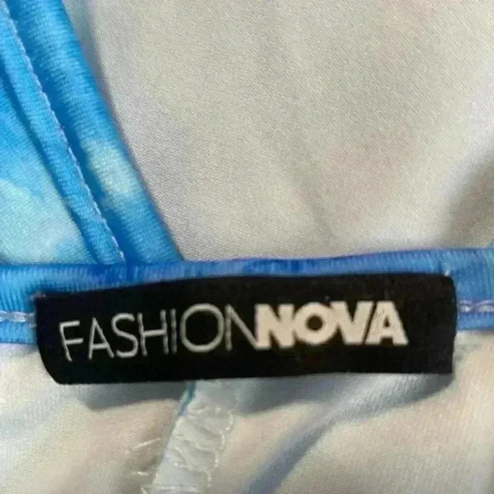 Fashion Nova Blue Tie Dye Swirl Biker Short Romper - Picture 7 of 7